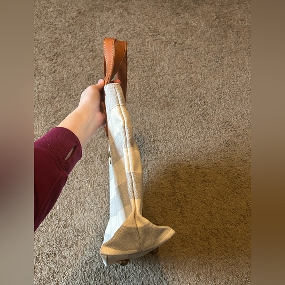 NWT Austin Shopper Gray Stripe Women’s Tote Shoulder Bag Cow Hide Leather Brass - Picture 3 of 12